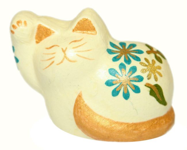 【送料無料】 セール ひだまりのら 手すき和紙 ミニ招舞妓 デイジー リラックス 白ねこ(3)