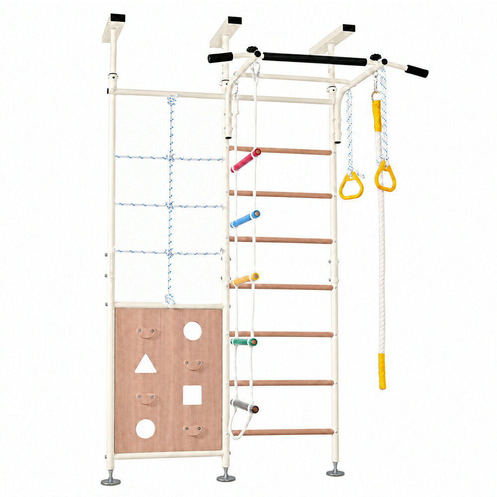 Rakuten - 【全品8%OFFクーポン】ジャングルジム 突っ張り式 7WAY 室内遊具 おうち運動 金属フレーム 高さ調節 室内 鉄棒 穴あけ不要 大型遊具 遊具 ロープはしご クライミングロープ 屋内 家庭用 組み合わせ自由 子供 キッズ 入園 男の子 女の子 おもちゃ 試験