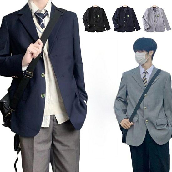 制服のない中学高校の通学・卒業式・入学式におすすめ、男子用制服スクールブレザーです。ウォッシャブル加工。汗やニオイが気になる人にはうれしいウォッシャブル!ご家庭で丸洗いが可能な機能素材を使用しています。さらに撥水性・耐久性・抗菌防臭加工までされているので、汚れにも強いです。深めの襟やステッチが特徴で、よりスクールらしいディティールとなっており、ネクタイなどの相性もばっちり。独特シャープなシルエットの男子用制服ブレザーです。3つボタンで、毎日着ていただける特別な仕様となっているため、安心して学校に通っていただけます。【セット内容】ジャケット+長袖シャツ+ズボン+ネクタイサイズS M L XL 2XL 3XLサイズについての説明【ジャケット】: S:着丈64/胸囲107/肩幅42/袖丈60(cm) M:着丈66/胸囲112/肩幅44/袖丈62(cm) L:着丈68/胸囲117/肩幅46/袖丈64(cm) XL:着丈70/胸囲122/肩幅48/袖丈66(cm) 2XL:着丈72/胸囲127/肩幅50/袖丈68(cm) 3XL:着丈74/胸囲132/肩幅52/袖丈70(cm) 【シャツ】: S:着丈67/胸囲94/肩幅41(cm) M:着丈71/胸囲98/肩幅43(cm) L:着丈73/胸囲102/肩幅45(cm) XL:着丈75/胸囲106/肩幅47(cm) 2XL:着丈77/胸囲110/肩幅49(cm) 3XL:着丈79/胸囲114/肩幅51(cm) 【ズボン】: S:着丈/ウエスト73-77/ヒップ98(cm) M:着丈/ウエスト77-80/ヒップ101(cm) L:着丈/ウエスト80-83/ヒップ104(cm) XL:着丈/ウエスト84-87/ヒップ109(cm) 2XL:着丈/ウエスト88-90/ヒップ114(cm) 3XL:着丈/ウエスト90-93/ヒップ117(cm)素材コットン+ポリエステル色セット1 セット2 セット3 セット4 セット5 セット6備考サイズ詳細等の測り方はスタッフ間で統一、徹底はしておりますが、実寸は商品によって若干の誤差(1cm〜3cm )がある場合がございますので、予めご了承ください。 商品の色は、撮影時の光や、お客様のモニターの色具合などにより、実際の商品と異なる場合がございます。あらかじめ、ご了承ください。▼色味の強い製品によっては他の衣類などに色移りする場合もございますので、速やかに(脱水、乾燥等)するようにお願いいたします。▼▼生地の特性上、やや匂いが強く感じられるものもございます。数日のご使用や陰干しなどで気になる匂いはほとんど感じられなくなります。男子高校制服 ブレザー 4点セット ス 学生服 ジャケット 特集 セット1 セット2 セット3 セット4 セット5 セット6 S M L XL 2XL 3XL