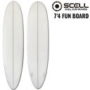 サーフボード ファンボード 7'4 クリア ホワイト 白 シンプル 無地 初心者 SURFBOARD トライフィン フィン付 FCSフィン SCELL セル サ...