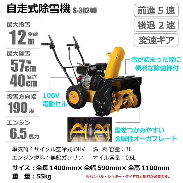 シンセイ 自走式 除雪機 S 100v電動セル付 6 5馬力 196cc 変速ギア付 ホームオン