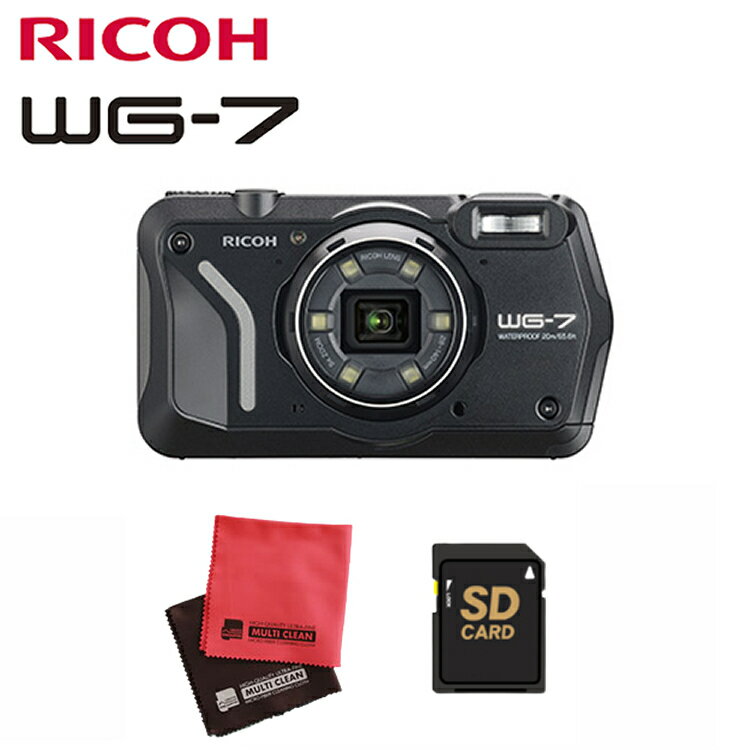 SDカード グレードアップ中！【デジカメ】RICOH WG-7 キット（ブラック）防水 耐衝撃 防塵 耐寒 WEBカメラ機能 水中 アウトドア 高画質 リモート会議 工事 建設 現場 手袋 操作 【防水カメラ】