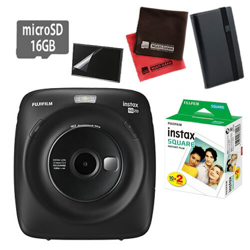 （フィルム20枚＆オプション品4点付）フジフイルム ハイブリッドインスタントカメラ チェキスクエア instax SQUARE SQ20 マットブラック (FUJIFILM)(SQ-20/ましかくチェキ/真四角チェキ)