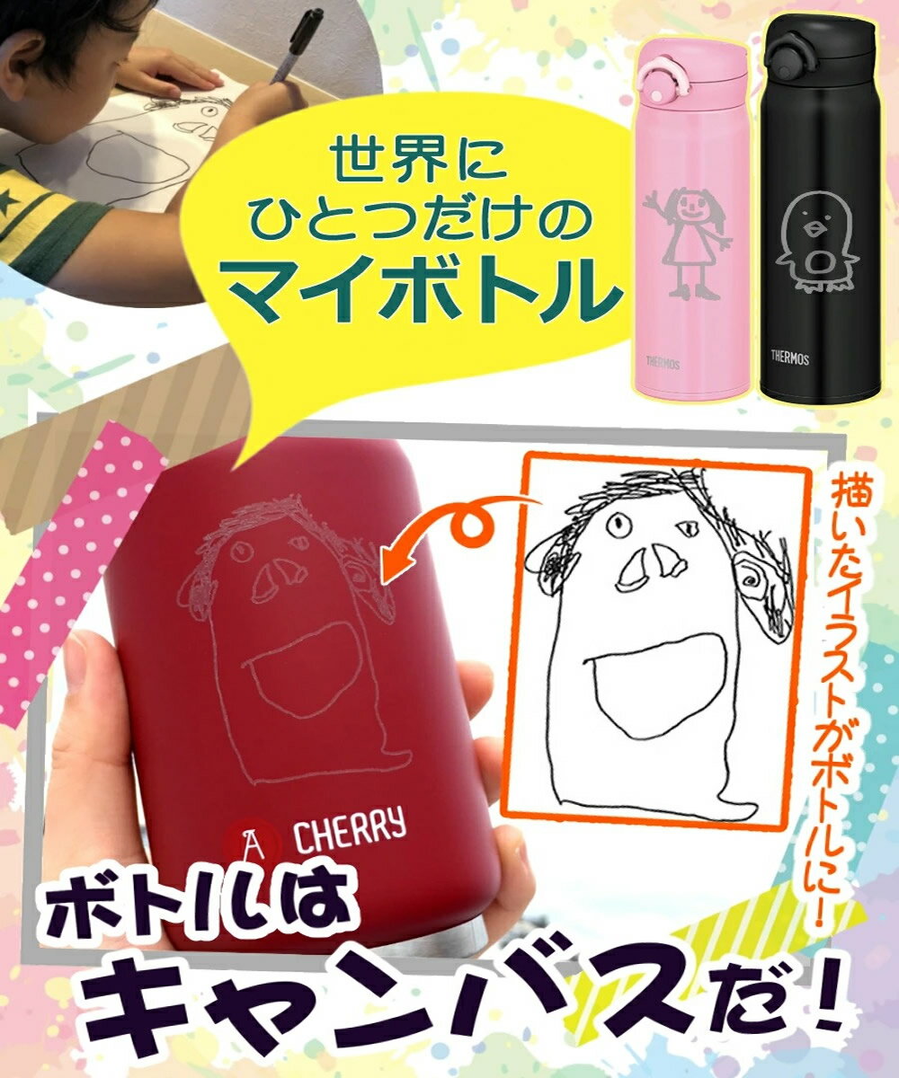 ラッピング済【お絵かきや名入れしませんか？】サーモス THERMOS 真空断熱スープジャー 500ml JBX-500 世界に一つだけの オリジナルスープジャー 【※納期2〜3週間程度】(レッド/ネイビー) イラスト 似顔絵 お絵描き お絵書き お弁当 ランチ オリジナル