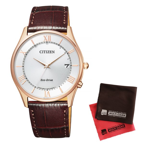 【セット】【国内正規品】 シチズン CITIZEN 腕時計 AS1062-08A Cコレクション メンズ エコ ドライブ電波時計 薄型＆クロス2枚セット【ワニ革バンド 電波ソーラー アナログ表示】