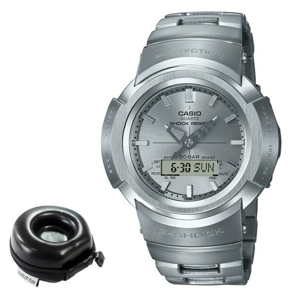 （時計ケースセット）カシオ CASIO 腕時計 AWM-500D-1A8JF Gショック G-SHOCK メンズ フルメタル シルバー 電波ソーラー ステンレスバンド アナデジ（国内正規品）