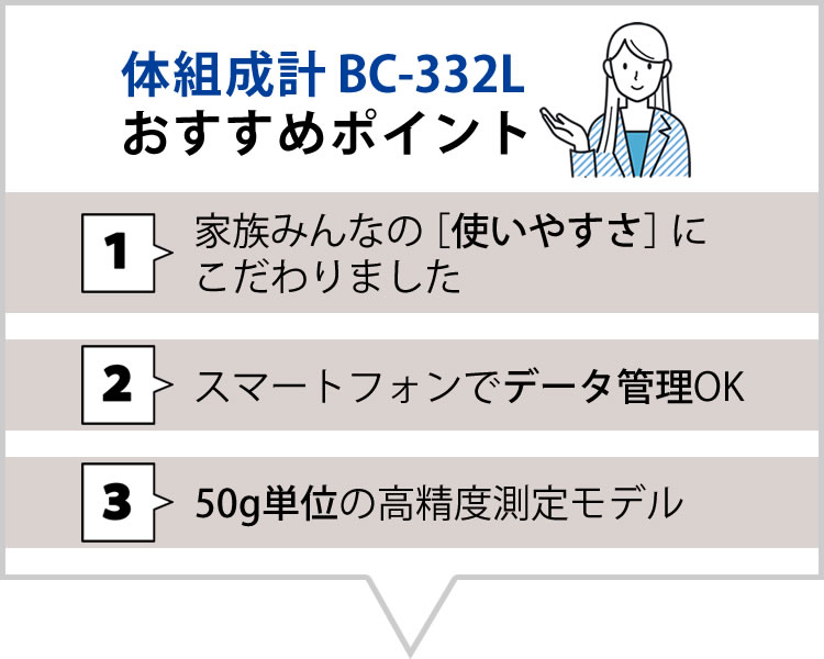 毎日の測定をサポート家族で健康管理!タニタTANITA体重体組成計スマホ50gバックライトBC-332L体重計スマホでデータ管理立てかけ収納OK家族筋肉量(BC332)
