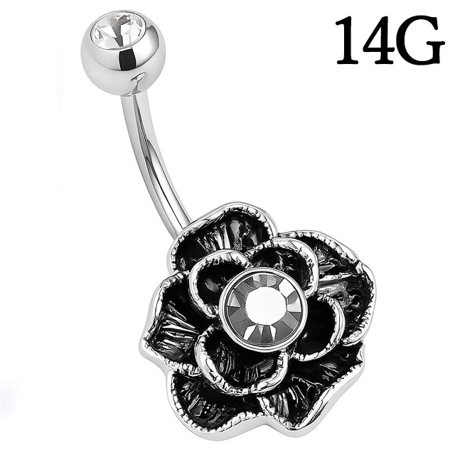 へそピアス 14G ビンテージ フラワー バナナバーベル ボディピアス ヘソピアス へそピ ヘソピ ボディーピアス ボディピ サージカルステンレス アレルギー 02P07Feb16 ポイント消化 消費