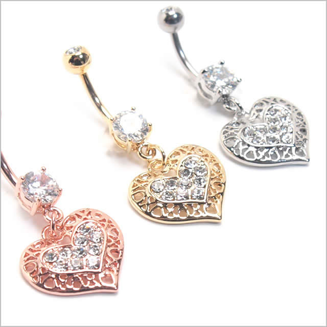 ヘソピアス 14G フィリグリーハートジュエル バナナバーベル ボディピアス ヘソピアス へそピ ヘソピ ボディーピアス ボディピ サージカルステンレス アレルギー