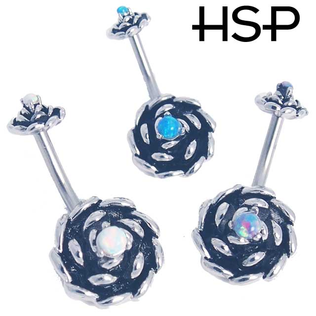 ヘソピアス 14G ビンテージフラワー インターナルバナナバーベル 14G ボディピアス ヘソピアス へそピ ヘソピ ボディーピアス ボディピ サージカルステンレス アレルギー