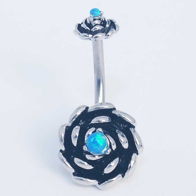 ヘソピアス 14G ビンテージフラワー インターナルバナナバーベル 14G ボディピアス ヘソピアス へそピ ヘソピ ボディーピアス ボディピ サージカルステンレス アレルギー