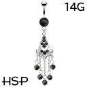 へそピアス 14G ブラック ビーズ シャンデリア バナナバーベル ボディピアス ヘソピアス へそピ ヘソピ ボディーピアス ボディピ サージカルステンレス ア...