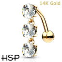 14G 14K トップダウントリプルCZ バナナバーベル ボディピアス へそピアス 耳ピアス 14金 ヘソピアス レディース メンズ ボディピアス【送料無料】 ...