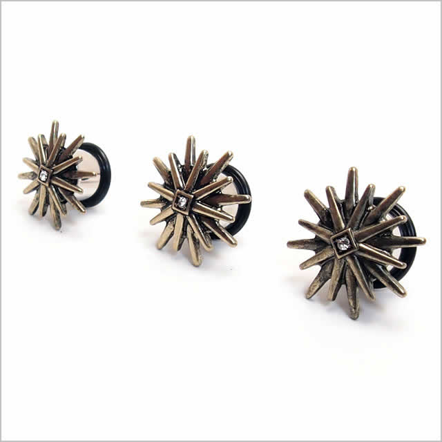 ボディピアス シングルフレア イヤレット 12/14/16mm アンティークゴールド トライ...
