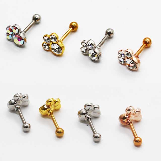 【Fashon The SALE限定半額】ボディピアス 4ラウンドジェム パウ ストレートバーベル 16G 軟骨ピアス 耳ピアス ヘリックス 316L サージカル ステンレス ラブレット リップ 金属アレルギー ボディピアス nnktp ポイント消化 消費