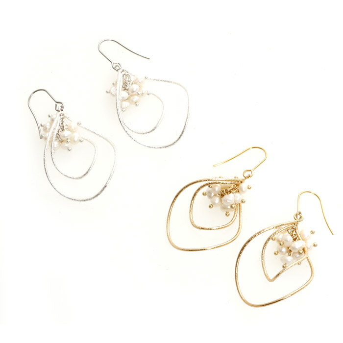 ピアス サージカルステンレス ウェービングフレーム＆淡水パール フック ピアス 1ペア レディース 金属アレルギー対応 両耳用