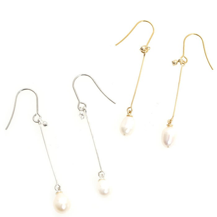 ピアス サージカルステンレス シンプル淡水パール フック ピアス 1ペア ロング レディース 金属アレルギー対応 両耳用