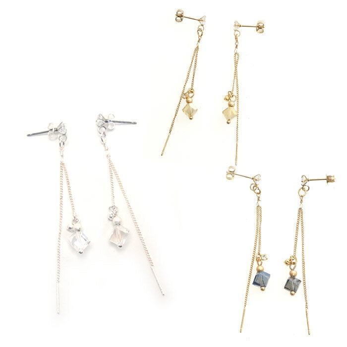 ピアス サージカルステンレス ジュエル＆キューブ ピアス 1ペア ロング レディース 金属アレルギー対応 両耳用