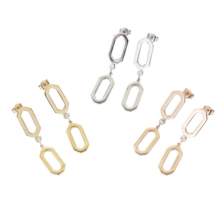 Rakuten - ピアス サージカルステンレス レクタングルフレーム＆ジュエル ピアス 1ペア レディース 金属アレルギー対応 両耳用