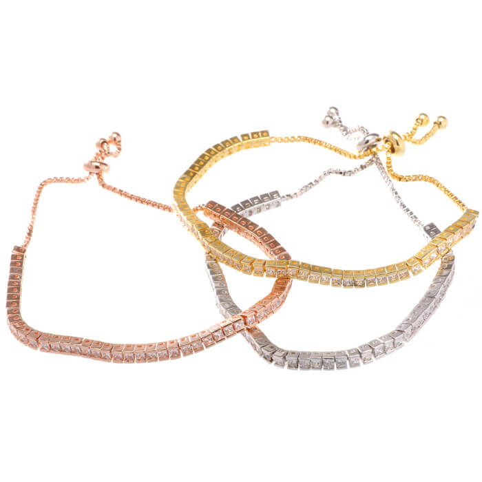 Cubic Zirconia - ブレスレット サージカルステンレス ジュエルライン チェーン ステンレス ブレスレット レディース 金属アレルギー対応 シルバー ゴールド ピンクゴールド
