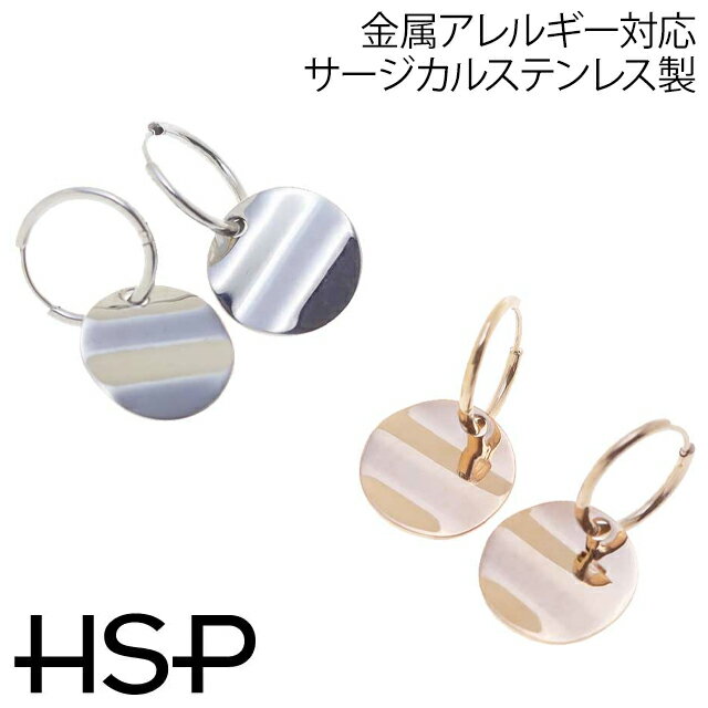 ピアス サージカルステンレス 金属アレルギー対応 ウェーブラウンドプレート フープ ステンレスピアス 1ペア 両耳用 レディース ポイント消化 消費