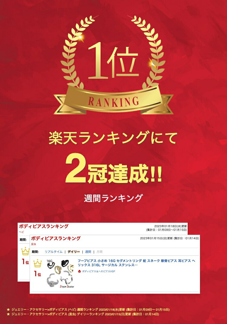 フープピアス 小さめ 16G セグメントリング 1個入り スネーク ヘビ 蛇 巳 軟骨ピアス 耳ピアス ヘリックス 316L サージカル ステンレス ワンタッチ フープ シルバー ゴールド ブラック