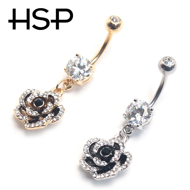 ヘソピアス 14G ジュエル ブラックフラワーダングル バナナバーベル ボディピアス ヘソピアス へそピ ヘソピ ボディーピアス ボディピ サージカルステンレス アレルギー ポイント消化 消費
