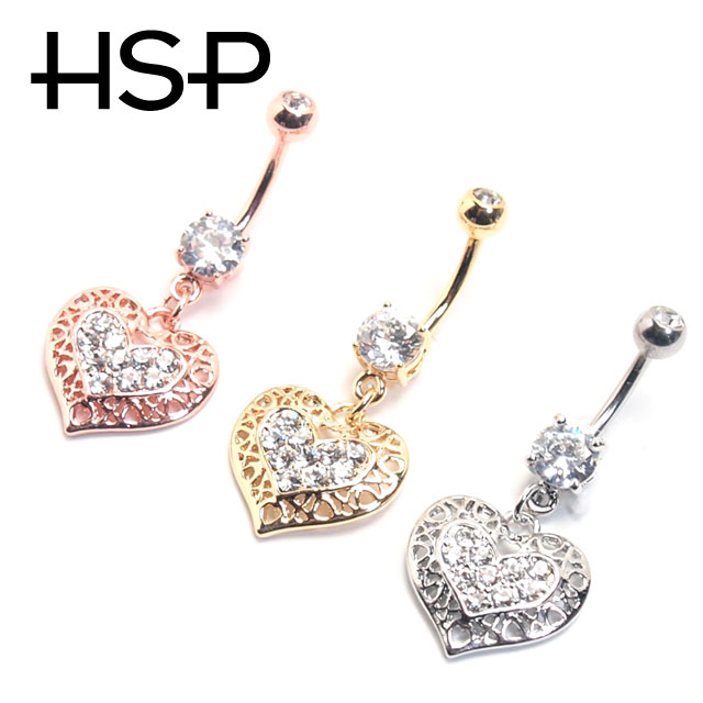 ヘソピアス 14G フィリグリーハートジュエル バナナバーベル ボディピアス ヘソピアス へそピ ヘソピ ボディーピアス ボディピ サージカルステンレス アレルギー