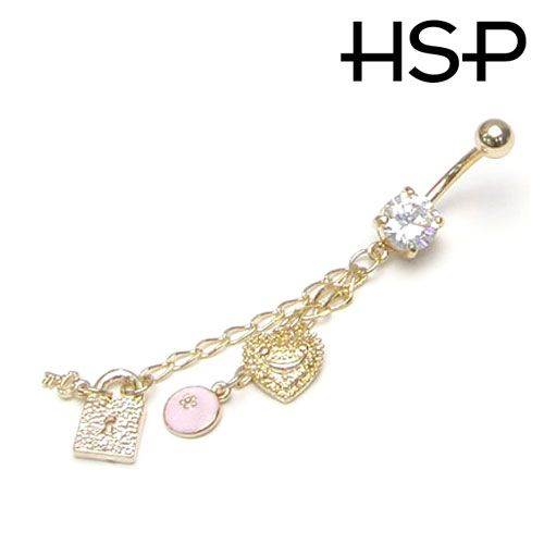 へそピアス 14G ゴールド ダング リングハート & キー バナナバーベル ボディピアス ヘソピアス へそピ ヘソピ ボディーピアス ボディピ サージカルステ...