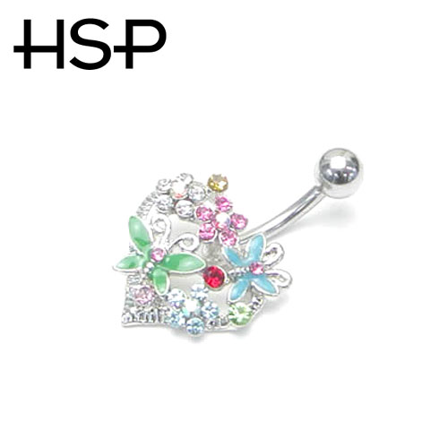 へそピアス 14G ジュエル フラワー ＆ バタフライ バナナバーベル ボディピアス ヘソピアス へそピ ヘソピ ボディーピアス ボディピ サージカルステンレス アレルギー 02P07Feb16 ポイント消化 消費