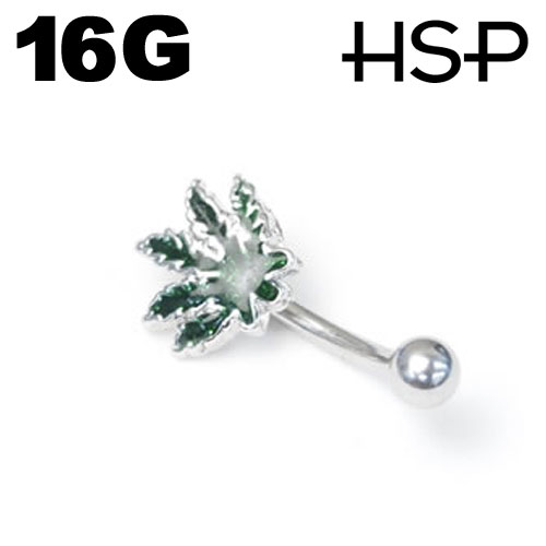 へそピアス 16G バナナバーベル ボディピアス マリファナ ヘソピアス へそピ ヘソ...