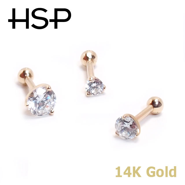 ボディピアス 16G 14K 立爪3/4/5mmジュエル イエローゴールド ストレートバーベル 軟骨ピアス 耳ピアス ヘリックス ボディピアス 14金 ボディピ...