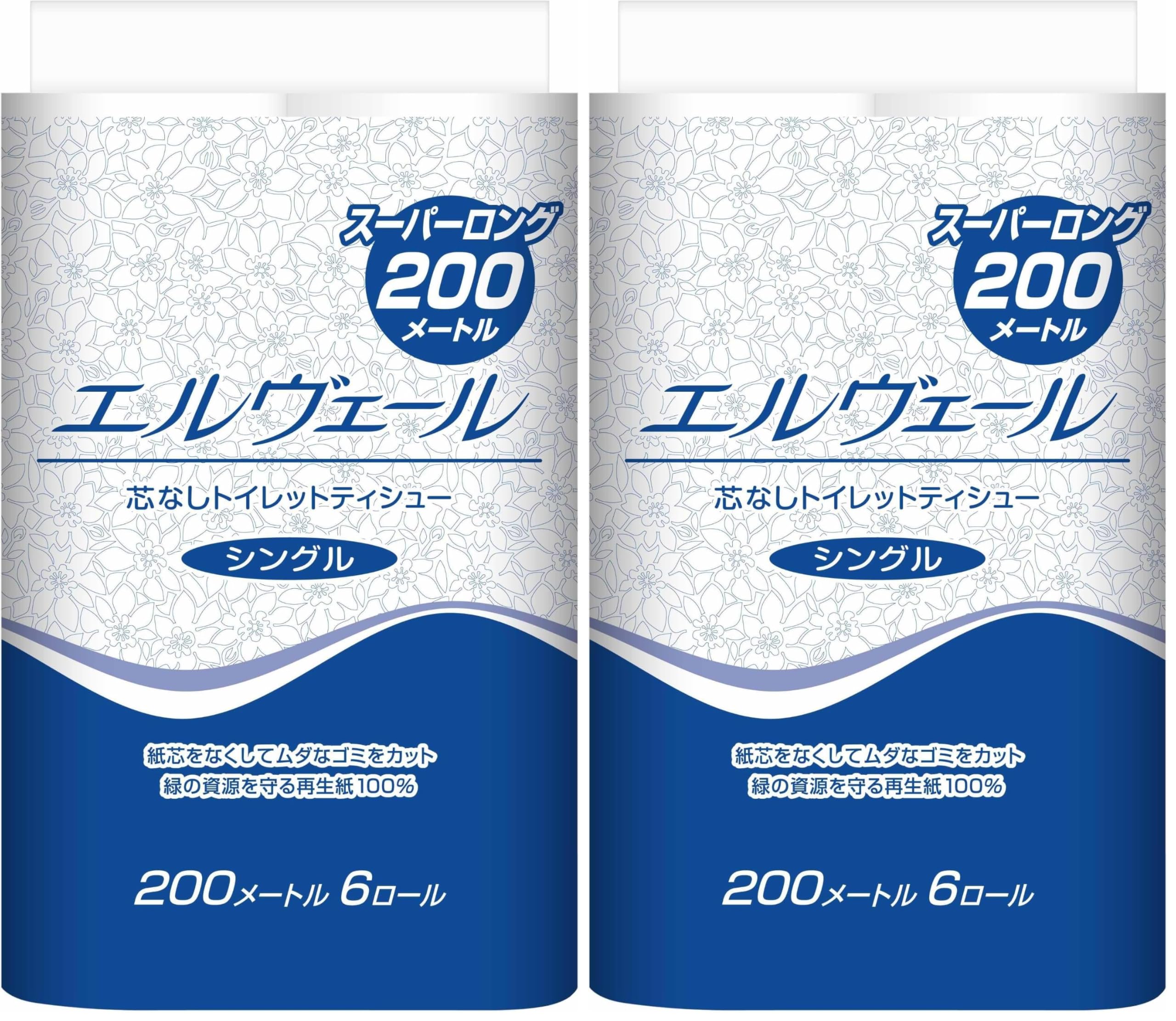 エリエール トイレットペーパー エルヴェール 芯なしトイレットティシュー 200m×6...