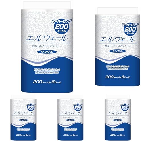 エリエール トイレットペーパー エルヴェール 芯なしトイレットティシュー 200m×6...