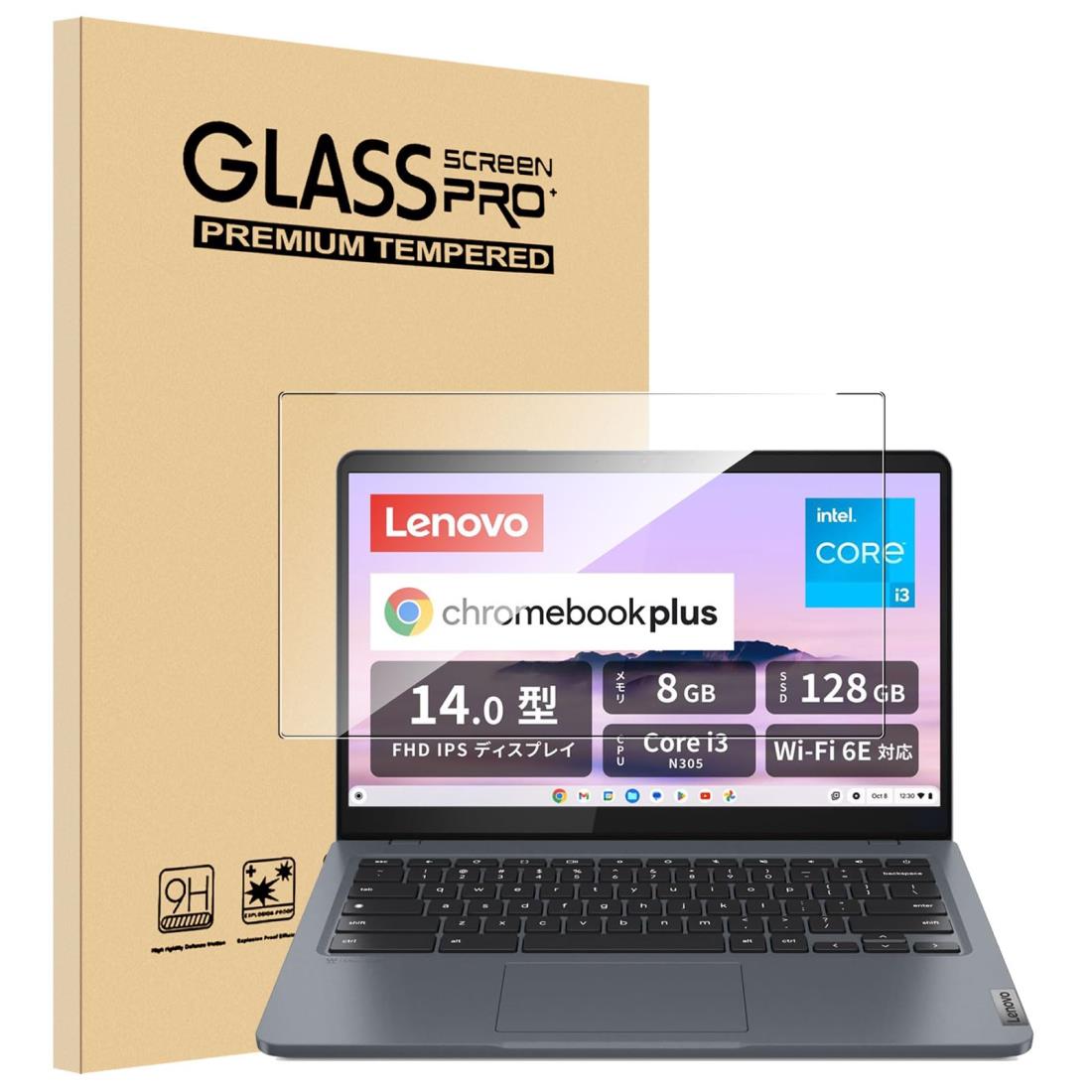 For Lenovo Chromebook Plus フィルム 14インチ 強化ガラス 高感度タッチ 高透過率 硬度9H 指紋防止 Gr..