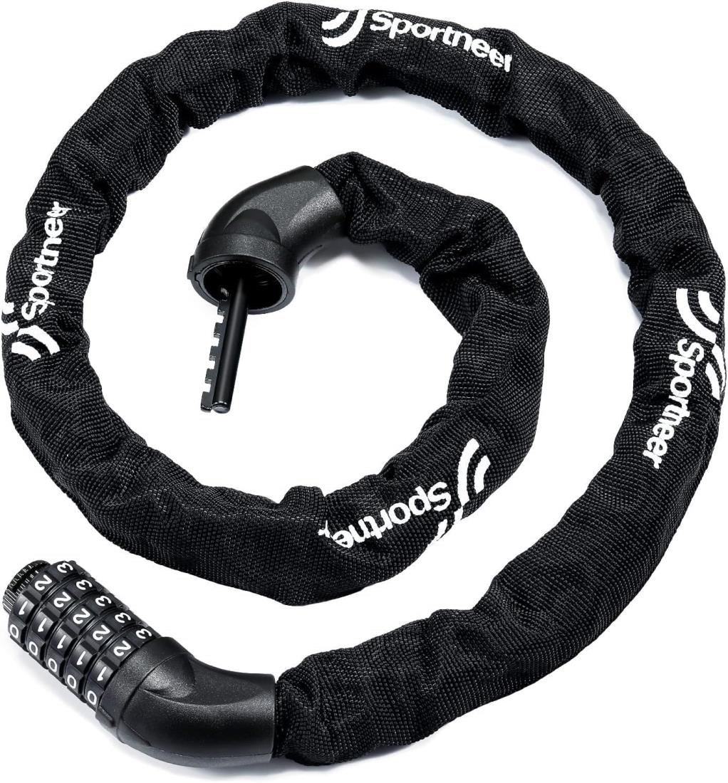 Sportneer 自転車 鍵 チェーンロック ダイヤルロック 自転車ロック 5桁ダイヤル 6mm カギ不要 パスワード自由設定 約640g 約97.5cm 切断にくい 盗難防止 日本語取扱説明書付き 黒