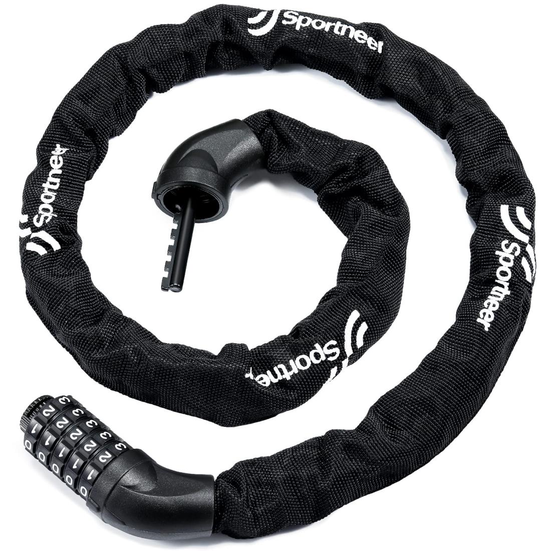 Sportneer 自転車 鍵 自転車チェーンロック 5桁ダイヤル式 110cm 690g 自転車ロック チャリ鍵 盗難防止 バッテリーロック 自転車 鍵 ダイヤル カギ不要 バイクロック 切断しにくい ワイヤーロック クロスバイク ロッドバイク 日本語取扱説明書 黒