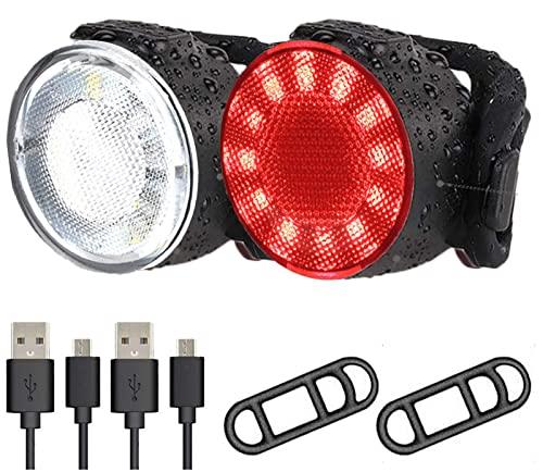 自転車用ライト USB充電式 前后 レッド ホワイト 2個セット防水 LED自転車用ライト 6つの照明モード 警..