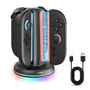 【2025新登場】Transnovo Switch 2 ジョイコン用 充電器 ニンテンドースイッチ2 用 4 in 1 ジョイコン急速充電スタンド コントロー ラードック LEDライト内蔵 9つのRGB ライト Type-Cケーブル付属 日本語取扱説明書 ブラック