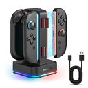 【2025新登場】TRANSNOVO Switch 2 ジョイコン用 充電スタンド ニンテンドースイッチ2 用 4 in 1 急速 同時充電 コントロー ラードック ゲームカード8枚収納 LEDライト内蔵 9つのRGB ライト Type-Cケーブル付属 日本語取扱説明書 ブラック