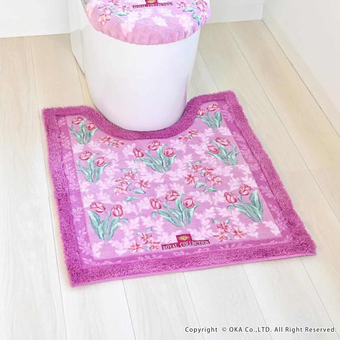 オカ(OKA) ロイヤルコレクション アーツ トイレマット 約75cm×63cm(ロングサイズ)(首下 約57cm) ピンク (洗える 北欧 おしゃれ)