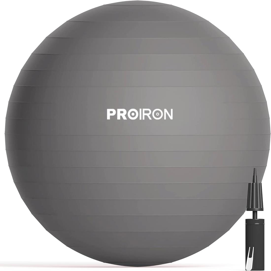 PROIRON バランスボール ばらんすぼーる 65cm 厚い ジムボール フィットネスボール アンチバースト 耐荷重300kg ハンドポンプ付 (グレー, 65cm/M)