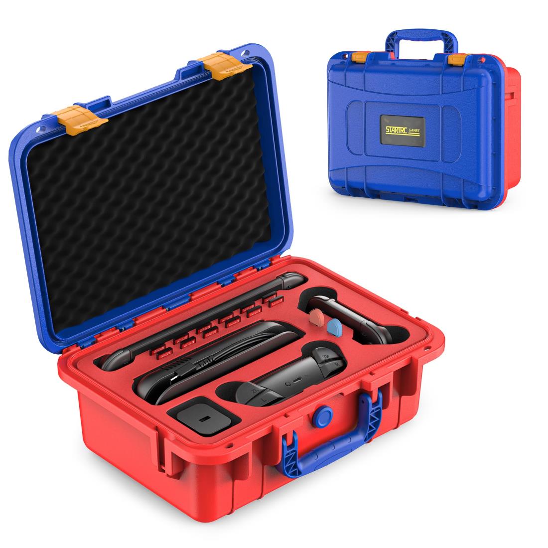 Switch 2 収納ケース 防水 スイッチ2 キャリーケース 防塵 防汚 耐衝撃 全面保護 大容量 Switch 2 本体/Joy-Con/Proコントロー ラー/電源アダプタ/12枚ゲームカード全部収納可能 (レッド＆ブルー)