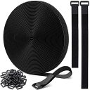 マジック結束バンド 12.5m+バックル 60個付き、結束テープ 荷締めベルト 固定ベルト 結束マジック 面ファスナー ベルクロ テープ 強力 耐熱 配線整理 自由にカット 繰り返し 荷物梱包 収納用テープ(黒色)