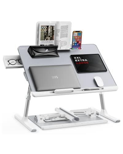 SAIJI ラップデスク 折りたたみテーブル ノートパソコンスタンド ミニテーブル安定性強化版机 ローテーブル ベッドテーブル ノートPCパソコンテーブル ちゃぶ台 大容量天板 角度 高さ調整 引き出し ブックスタンド付き 表面PVC加工 40kg荷重 パソコンテーブル 軽量 勉強