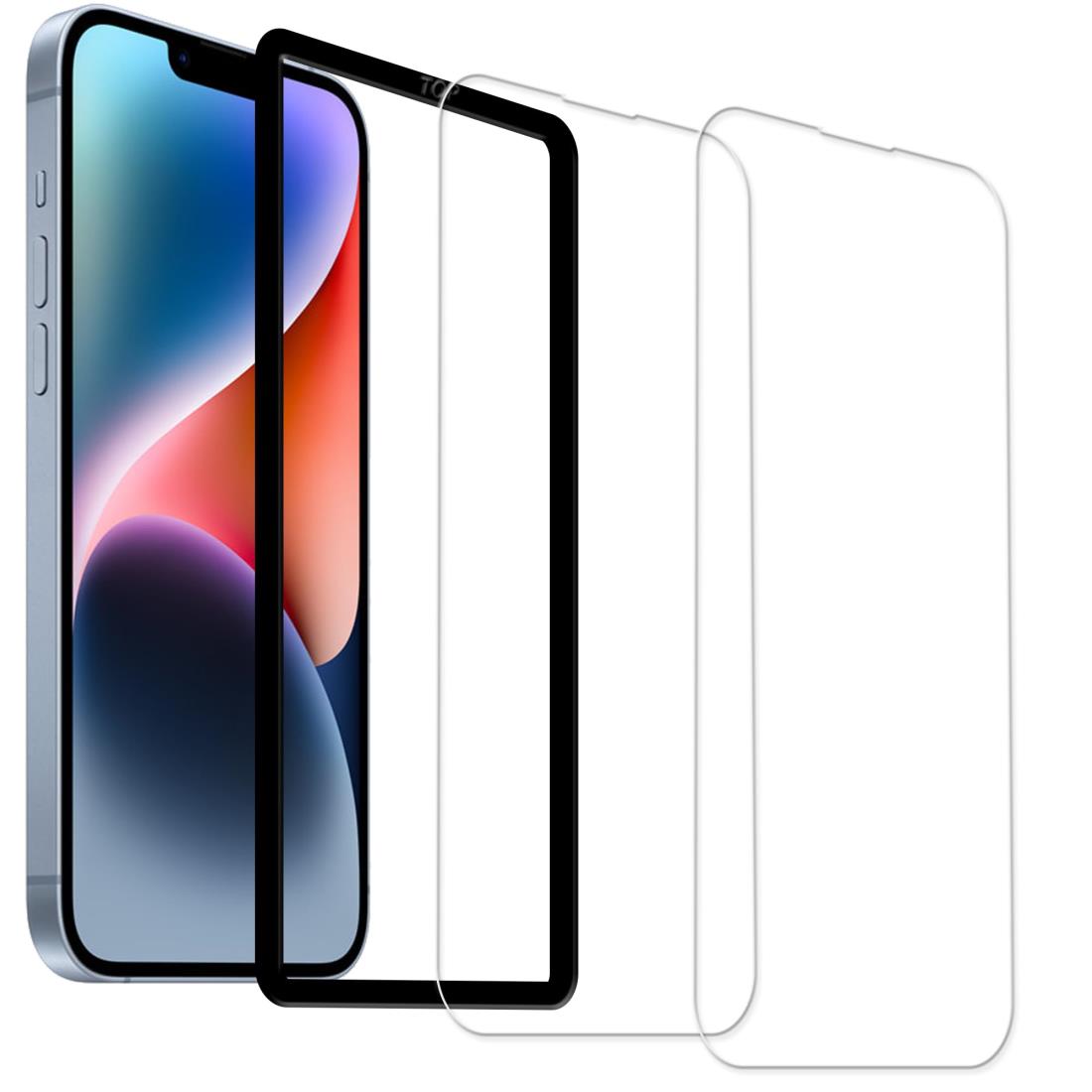 HUAKE いphone14plus ガラスフィルム【(2枚)ガラスフィルム +ガイド枠付き】ガラスフィルムi Phone14 plus 用 国産硝子素材製 強化 ガラス 指紋防止 液晶 保護 フィルム