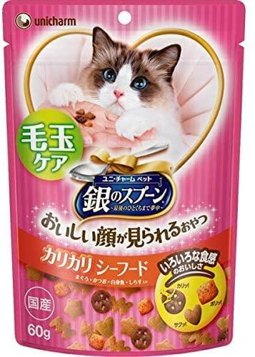 【セット販売】銀のスプーン おいしい顔が見られるおやつ カリカリ毛玉ケア シーフード 60g (4個セット)