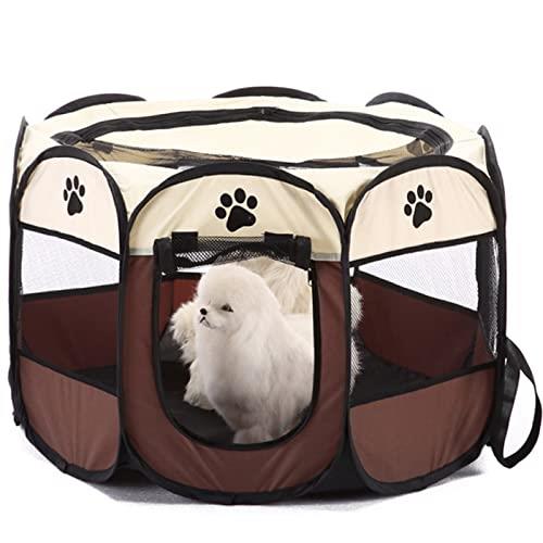 ペットサークル 折りたたみ 八角形サークル 犬用ケージ 猫用ケージ ペットハウス ペットテント プレイサークル ポータブル ペット用ケージ 猫の分娩室 軽量 通気性 防水 屋内 屋外 持ち運びやすい お出かけ用 ブラウン(M)