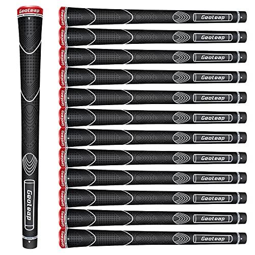 Geoleap Glory-Tゴム製ゴルフグリップ 、13本セット、スタンダード/ミディアム、6色オプション、親指パターン、ソフトな感触 、滑り止め、快適なハイブリッドゴルフクラブグリップ (スタンダード, ブラック)
