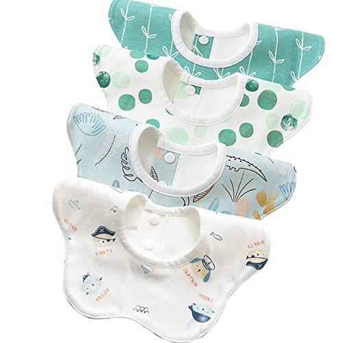 NITONAMI よだれかけ ベビー ビブ スタイ 赤ちゃん エプロン 食事用 柔らかい 綿100% 360度回転 柔らかい 4枚セット 保育園用 ピンク